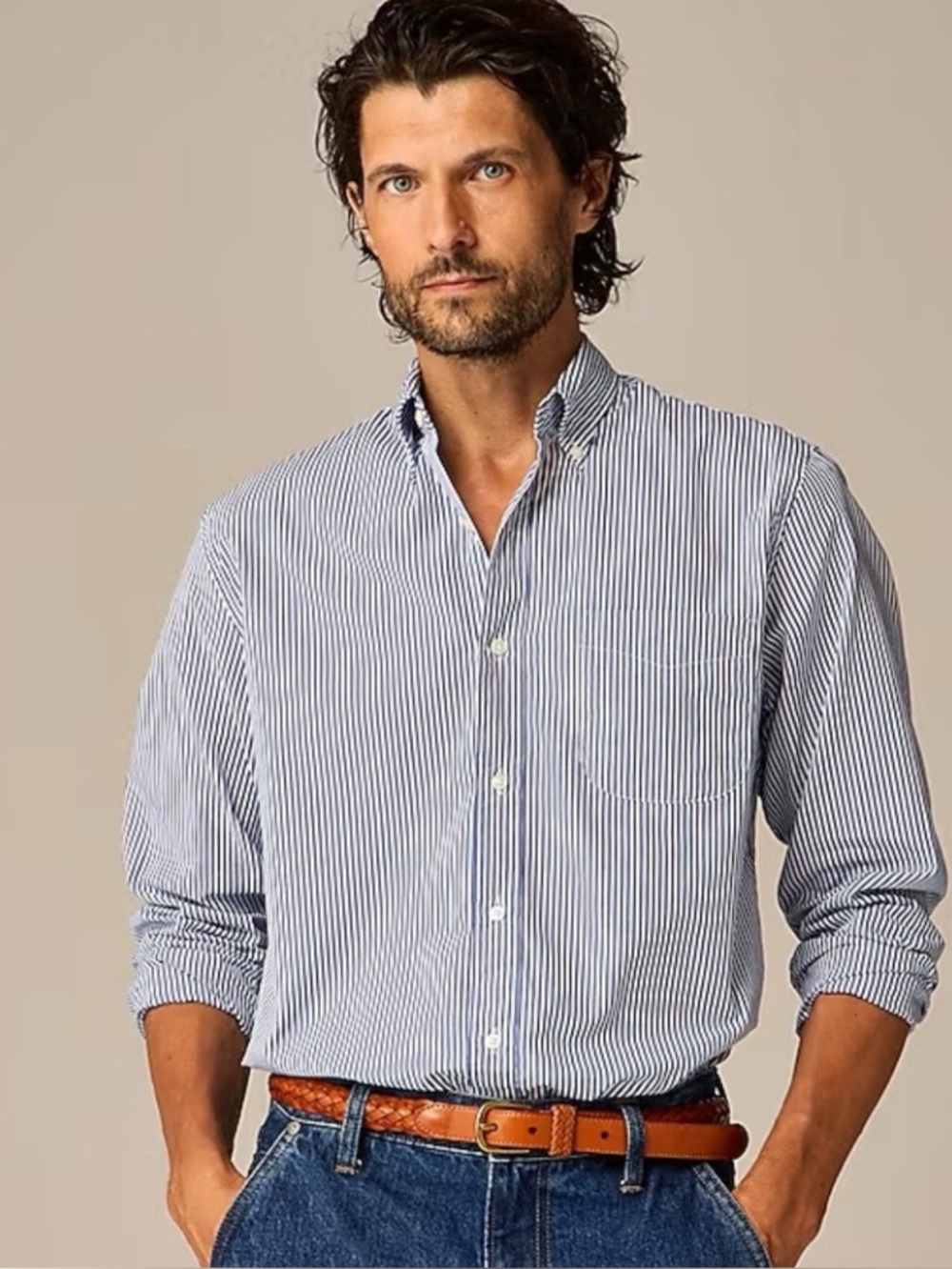 NWOT J. Crew Men’s Blue & White Striped Button-Up Shirt L